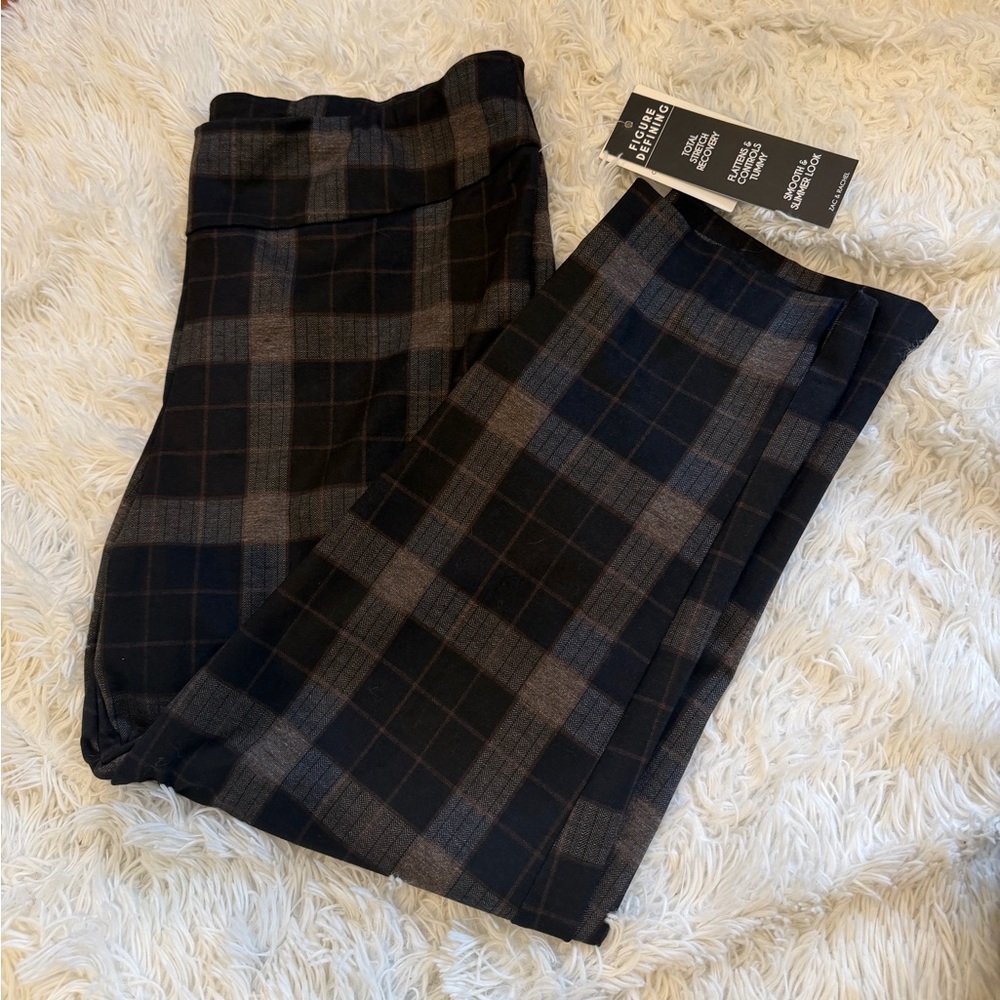 Zac & Rachel Womens Pants sz 2X Gray Plaid High Rise Slim Straight Stretch NEW